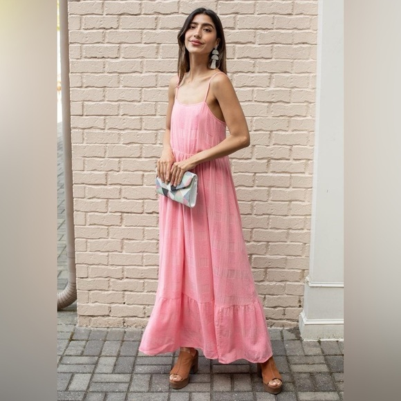 FRNCH maissane Tired Gauzy Low Back Pink Tiered Maxi - Picture 2 of 6